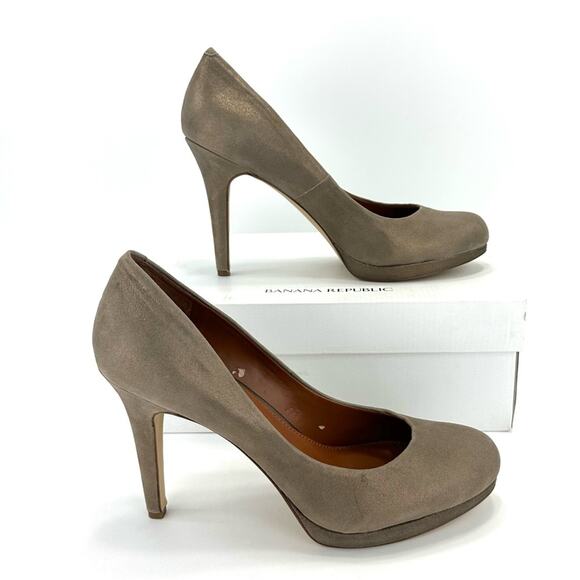 Banana Republic Kristen Stiletto Pumps Sz 10 Taupe Metallic Leather Platform New - Picture 2 of 14